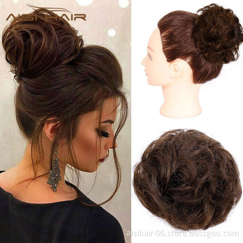 Aisi Hair Brazilian Human Hair Curly Brown Chignon Bun Elastic Rope Rubber Band Hairpiece Clip In Extension For Black Women